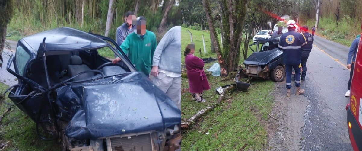 Motorista de 25 anos perde o controle de veículo em pista molhada e colide contra árvore no bairro Costeira