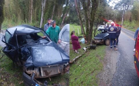 Motorista de 25 anos perde o controle de veículo em pista molhada e colide contra árvore no bairro Costeira